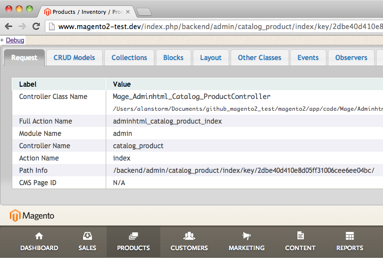 Screenshot of Commerce Bug running in Magento 2