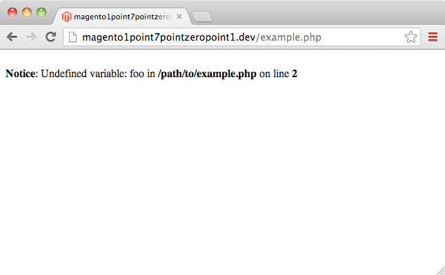 Notice: Undefined variable: foo in /path/to/example.php on line 2